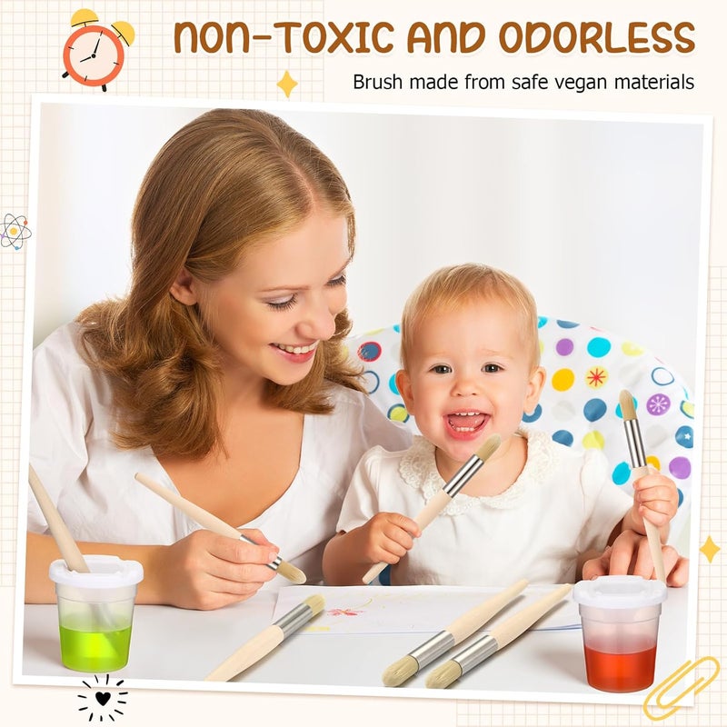 Sinload 6 Set Watercolor Paint Brushes and Paint Cups with Lids for Kid Toddler Baby Jumbo Brushes with Chubby Wood Handles Easy to Grip Paintbrushes Non Toxic Vegan Bristles for Craft Painting Art - Image 4